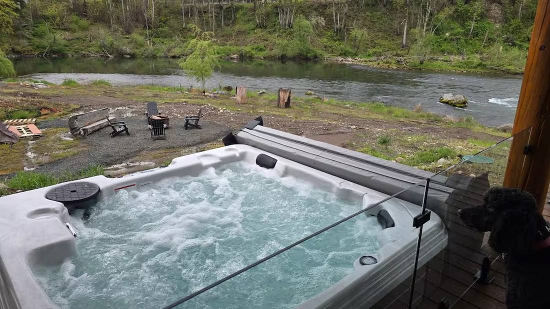 The spa hot tub above the river